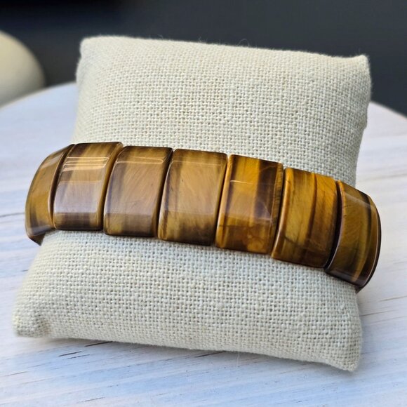 South African ✦ Yellow Tiger’s Eye Bracelet ✦ 437ct Stretch Gemstone Polished - Picture 6 of 9